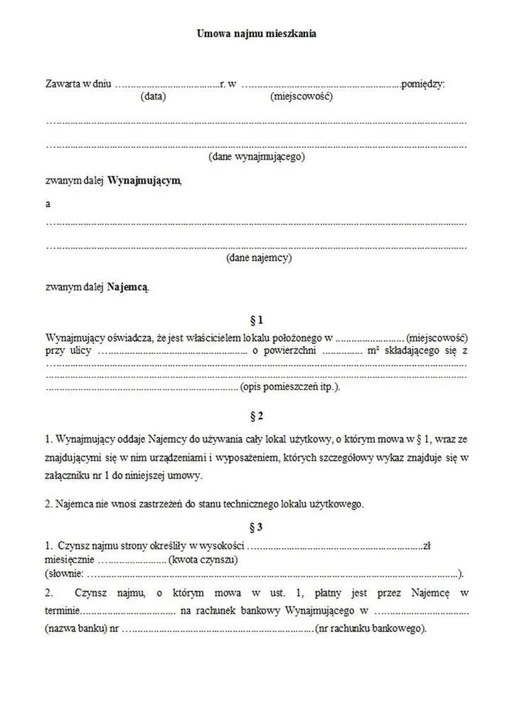 Koszt umowy najmu okazjonalnego