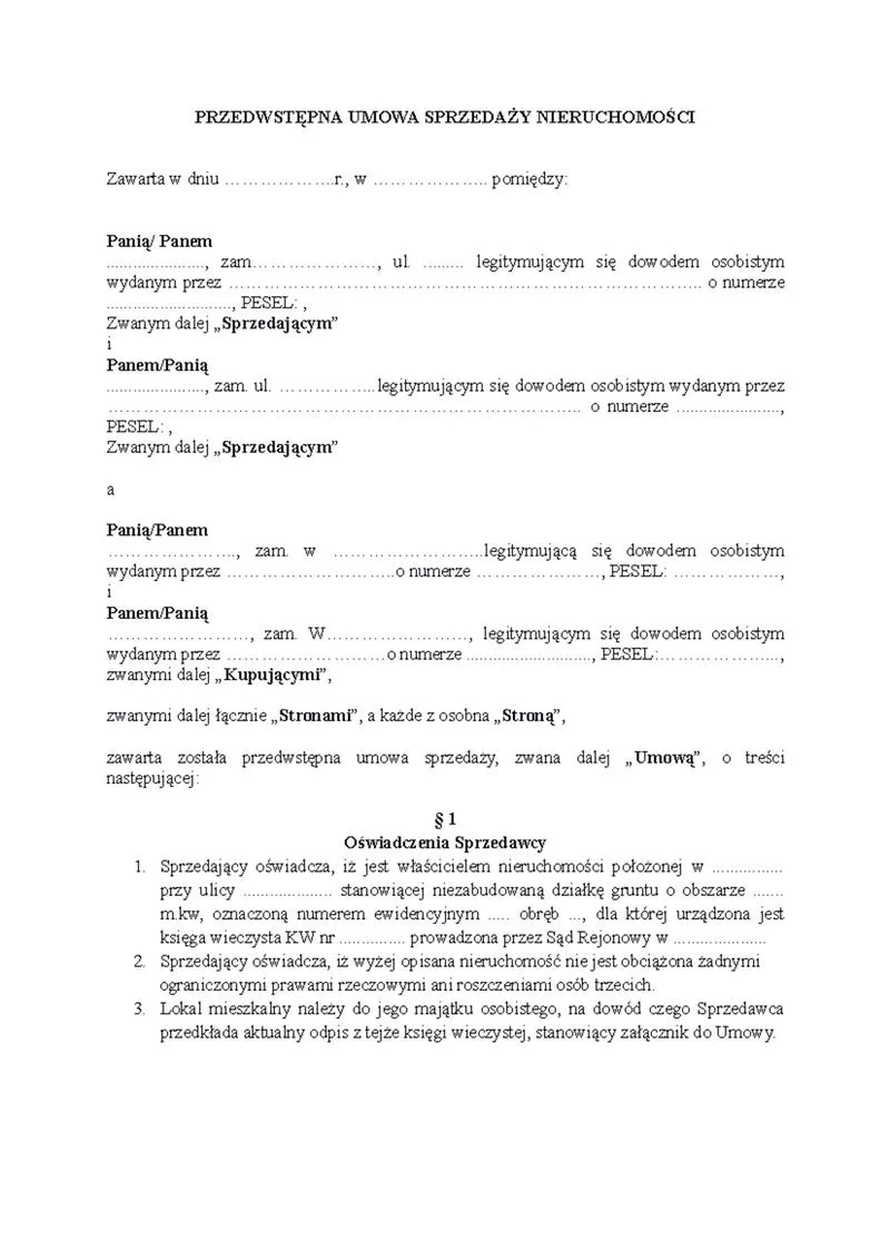 Umowa sprzedaży działki