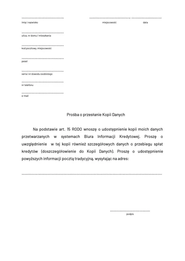 Usunięcie danych z BIK